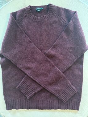 Men’s J. Crew Factory 100% Wool Deep Plum Crewneck Sweater Small